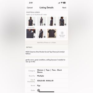 FIGS Catarina One-Pocket Scrub Top Charcoal Limited Edition